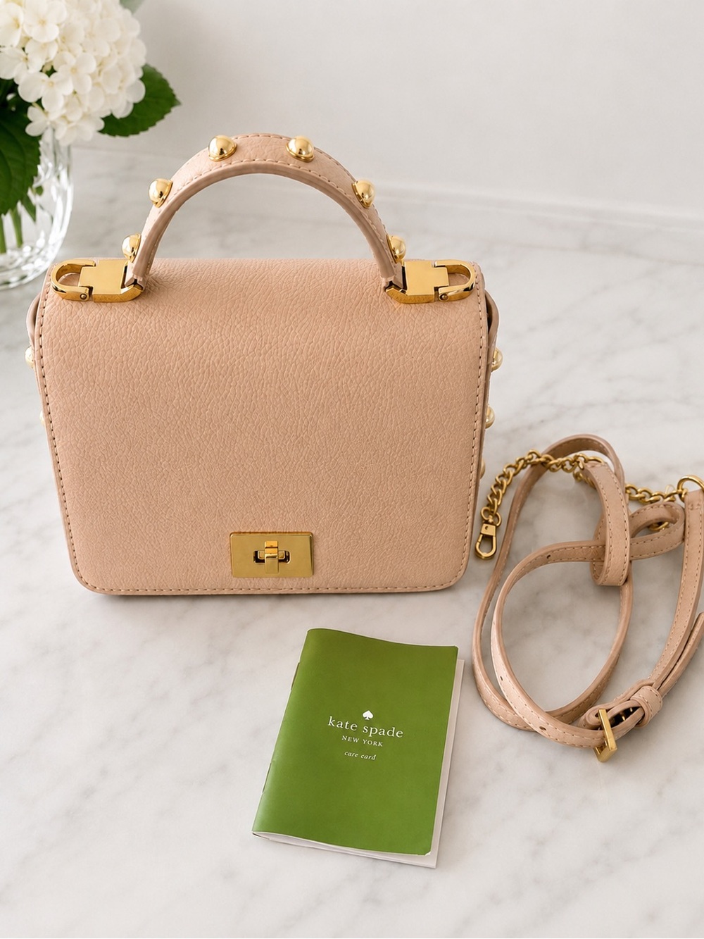kate spade Blush Beige Leather Top-Handle Satchel with Gold Studs